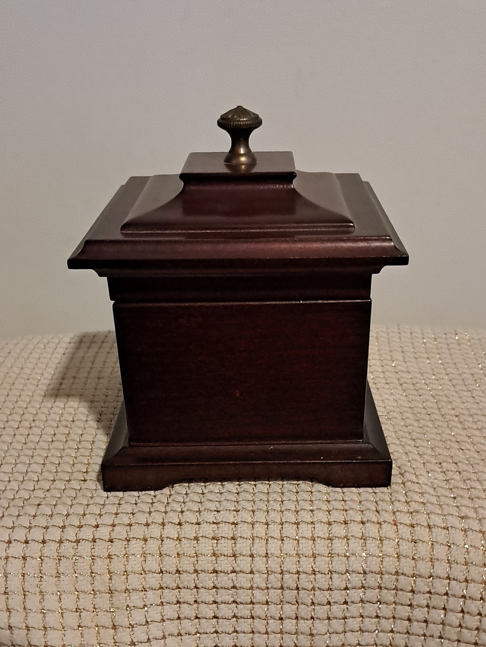 Bombay Dark Brown Wood Decorative Jewelry Music Box with Brass Knob